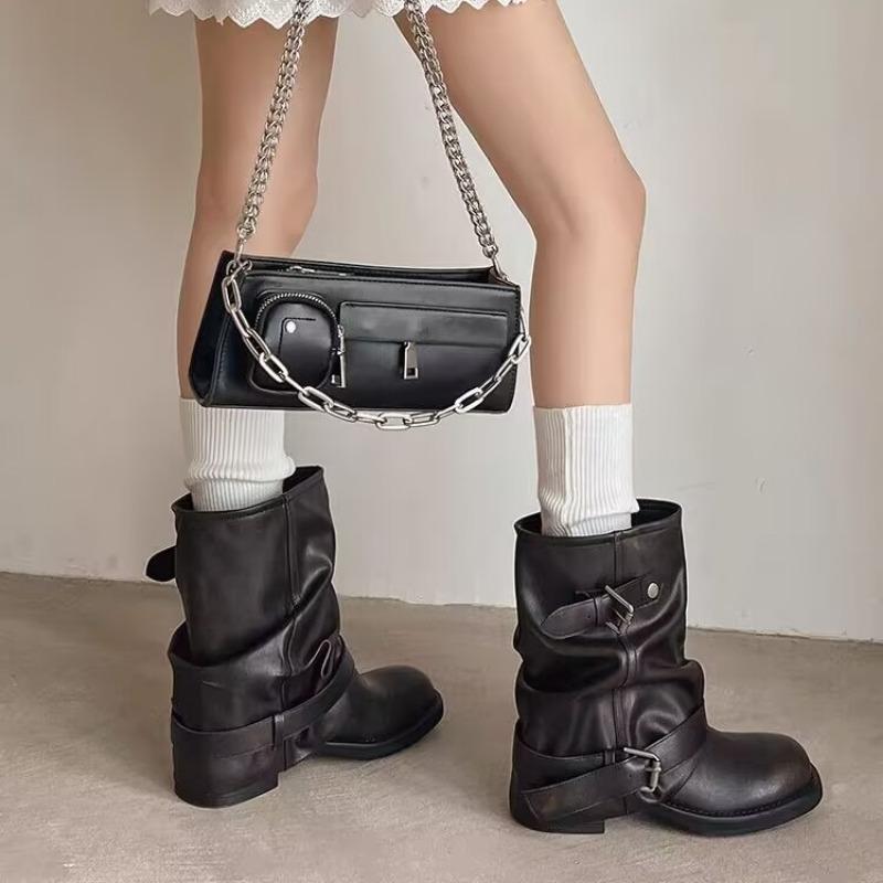 Fashion 2025 New Designer Women Ankle Boots Fashion Belt Buckle Shoes Thick Heel Women's Boots Street Style Morder Short Booties 63456