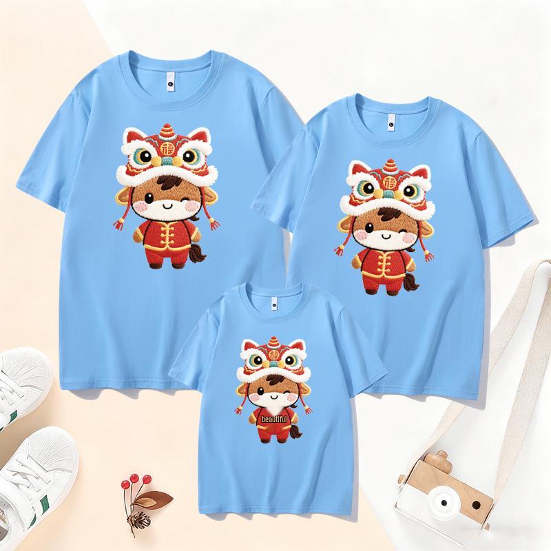 2026 Year of the Horse Red Short Sleeve Parent-Child T-Shirt for New Year Family Portrait