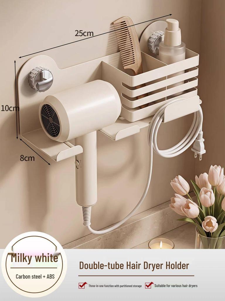 Vintage Style Walnut Bathroom Hair Dryer Shelf - No-Punch Wall-Mounted Holder
