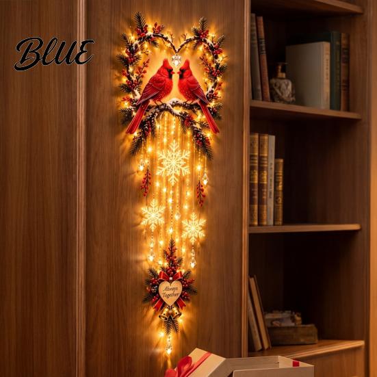 Creative Gift for Valentine Day Lighted Red Bird Love Cascade Wall Decor 2D Acrylic Hanging Ornament with Her Snowflake String Lights Warm