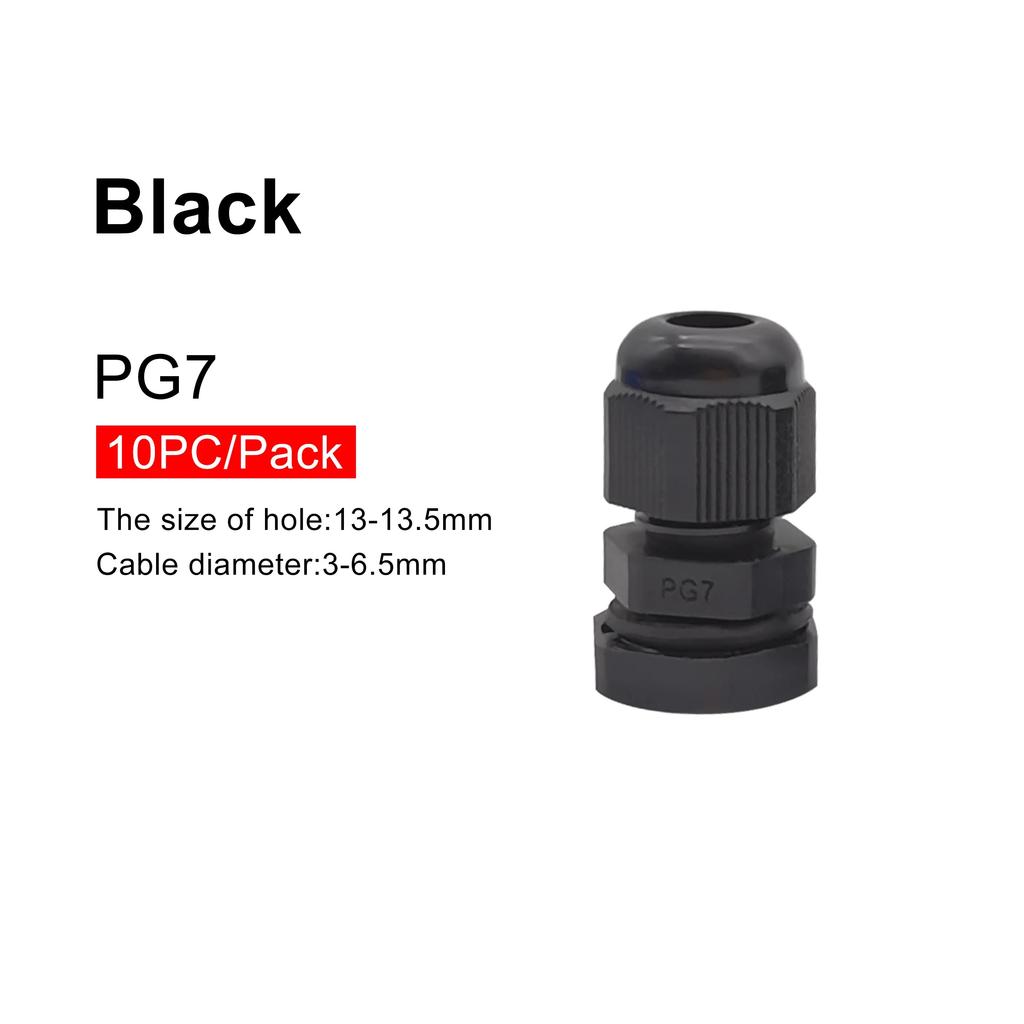 Wasserdichte Kabelverschraubung, 10 Stück, Kabeleinführung IP68, PG7, PG9, PG11, PG13.5, PG16, weiß, schwarzer Nylon-Kunststoffstecker