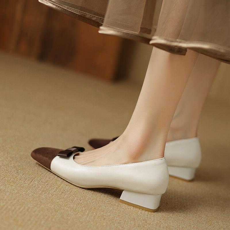 

New women s lazy shoes low heel rubber sole women s leather shoes casual flat shoes square head single shoes one pedal shallow mouth 39