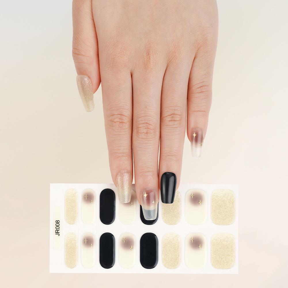 New Semi-Cured UV Gel Nail Stickers - 16 Finger Set with Light Therapy Curing Lamp for Full Nail Coverage