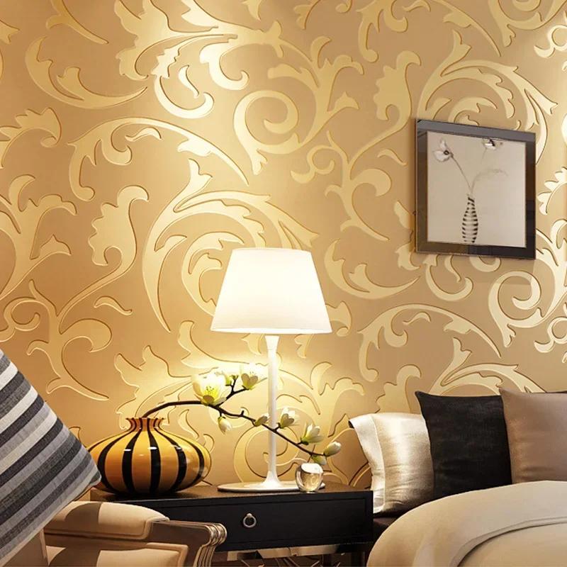 Non woven 3D Wallpaper European hook flower background wall bedroom living room el wallpaper wall papers home decor U61