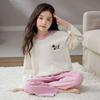 2026 Girls’ & Women's Spring Cartoon Pajama Set - Round Neck, Long Sleeve, Cute Homewear