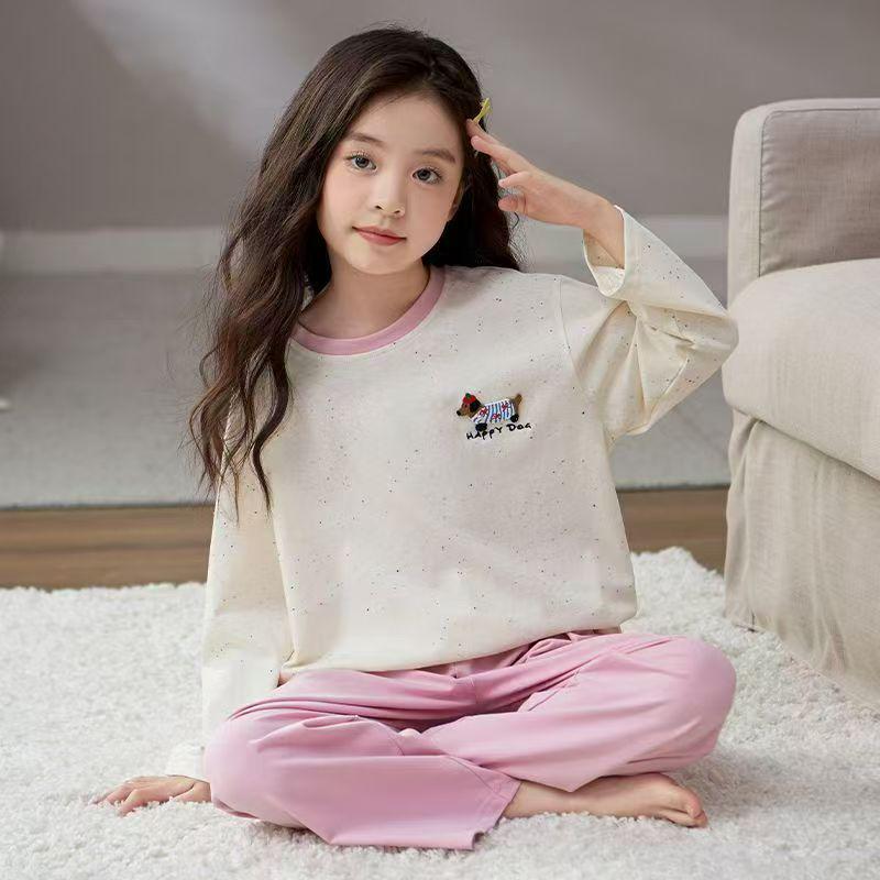 2026 Girls’ & Women's Spring Cartoon Pajama Set - Round Neck, Long Sleeve, Cute Homewear
