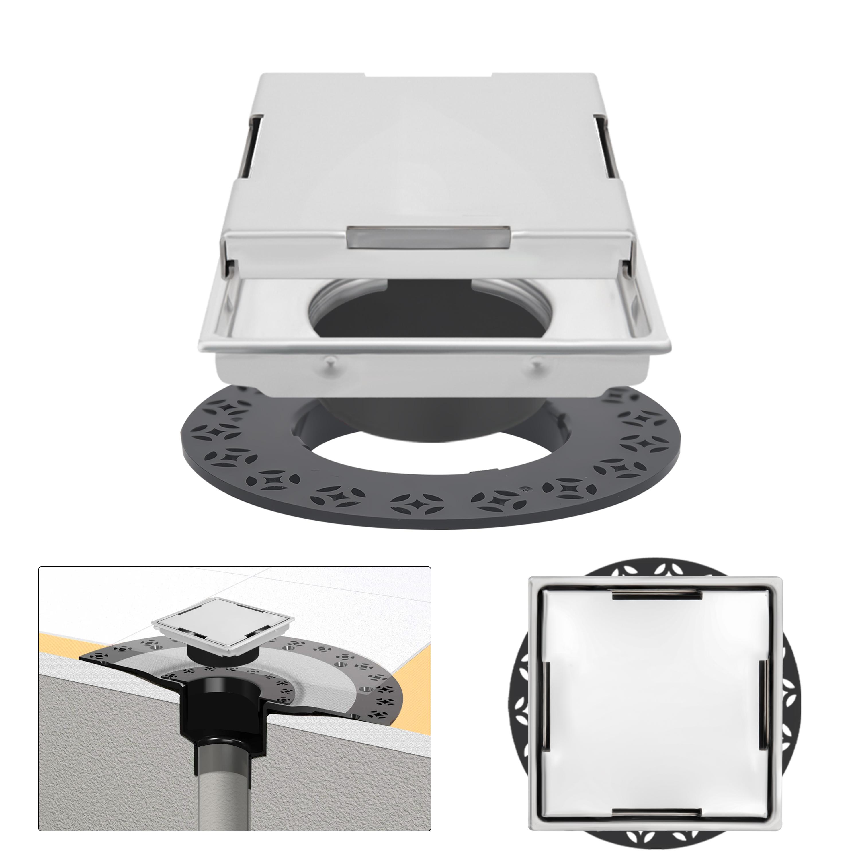 4 Inch Square 304 Stainless Steel Modern Invisible Tile Insert Shower Drain for Bathroom (as the picture,Stainless Steel)