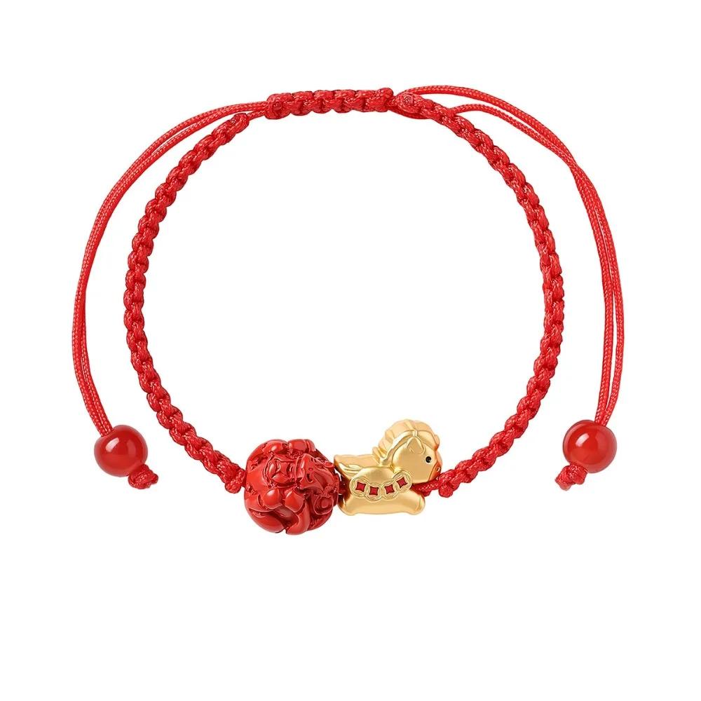 Hand-woven Zodiac Horse Bracelet Calabash Year of The Horse Good Lucky Bracelet Bead Jewelry Accessories Chinese Red Handrope