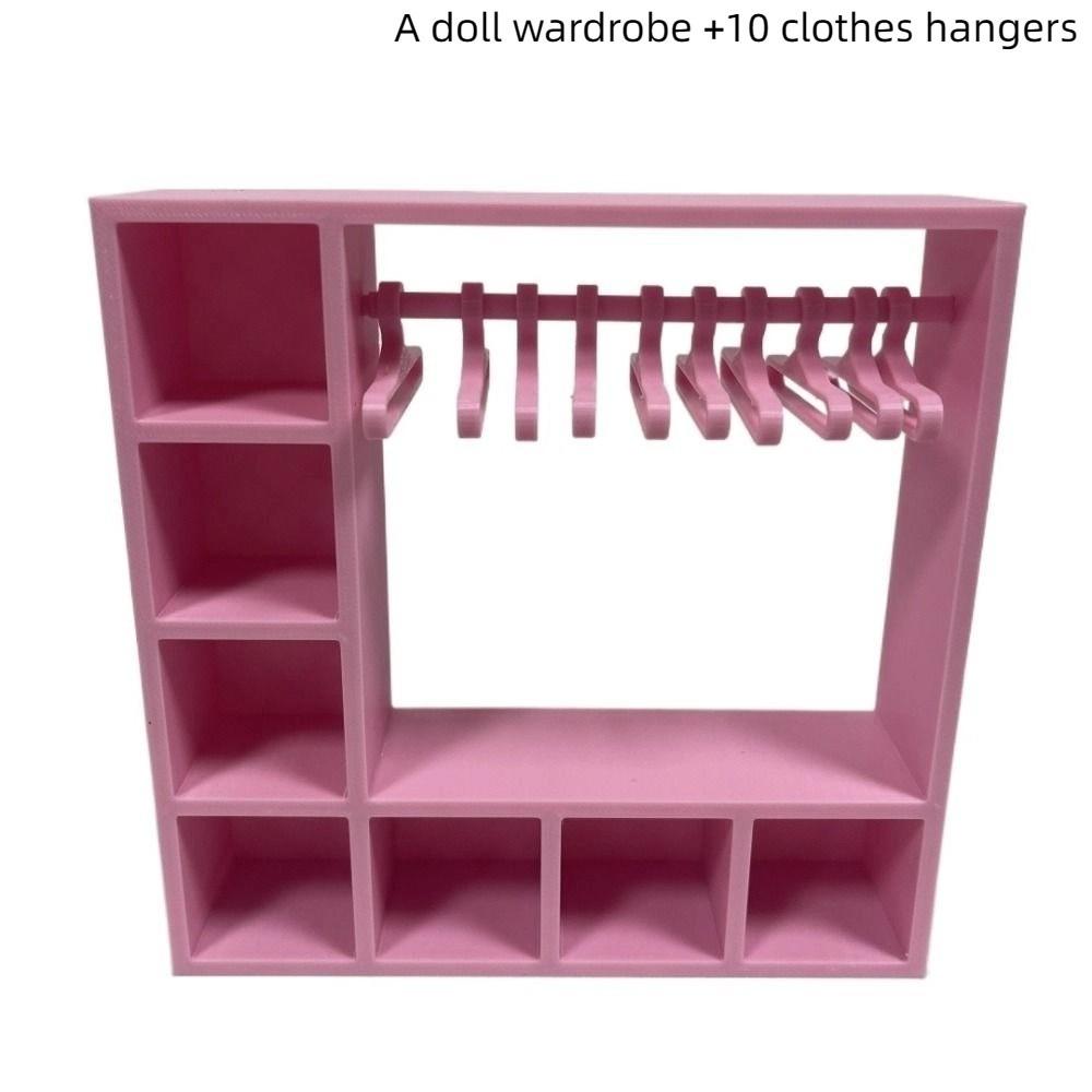 Large Capacity Doll Clothes Closet with 10 Hangers Cute Doll Wardrobe Portable Durable Clothes Storage for Figures