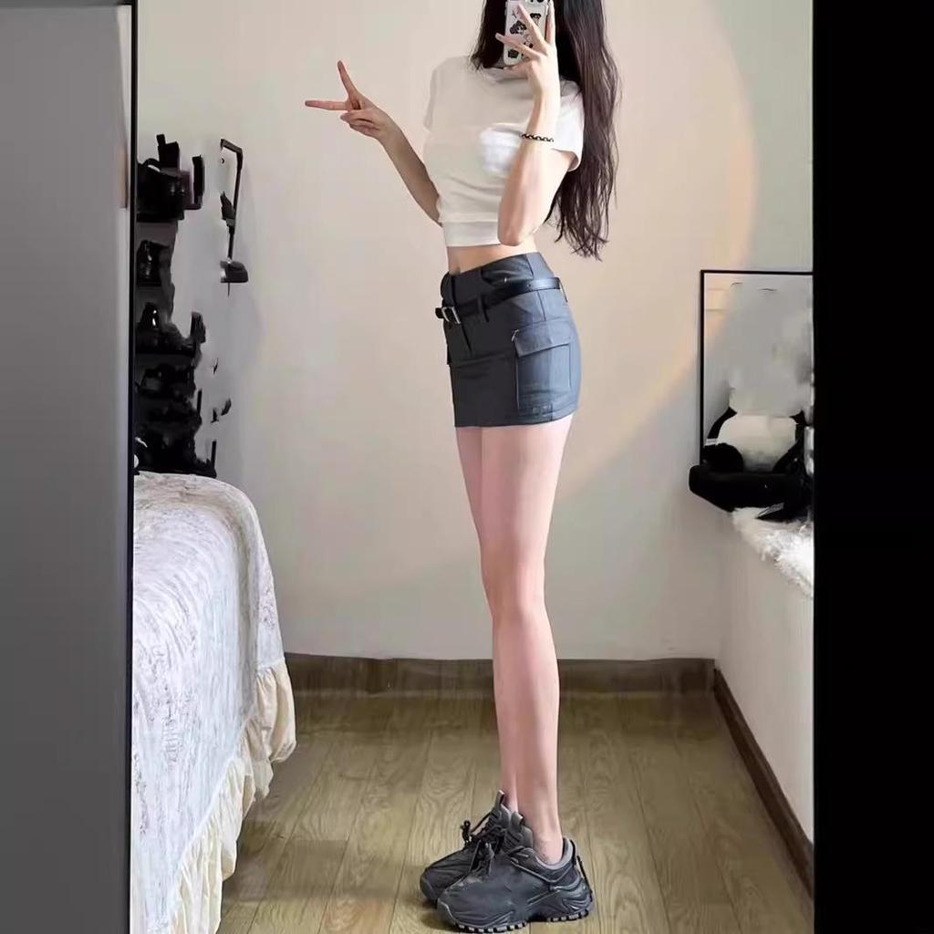 2024 Summer Retro Gray High-Waist Bodycon Mini Skirt for Women