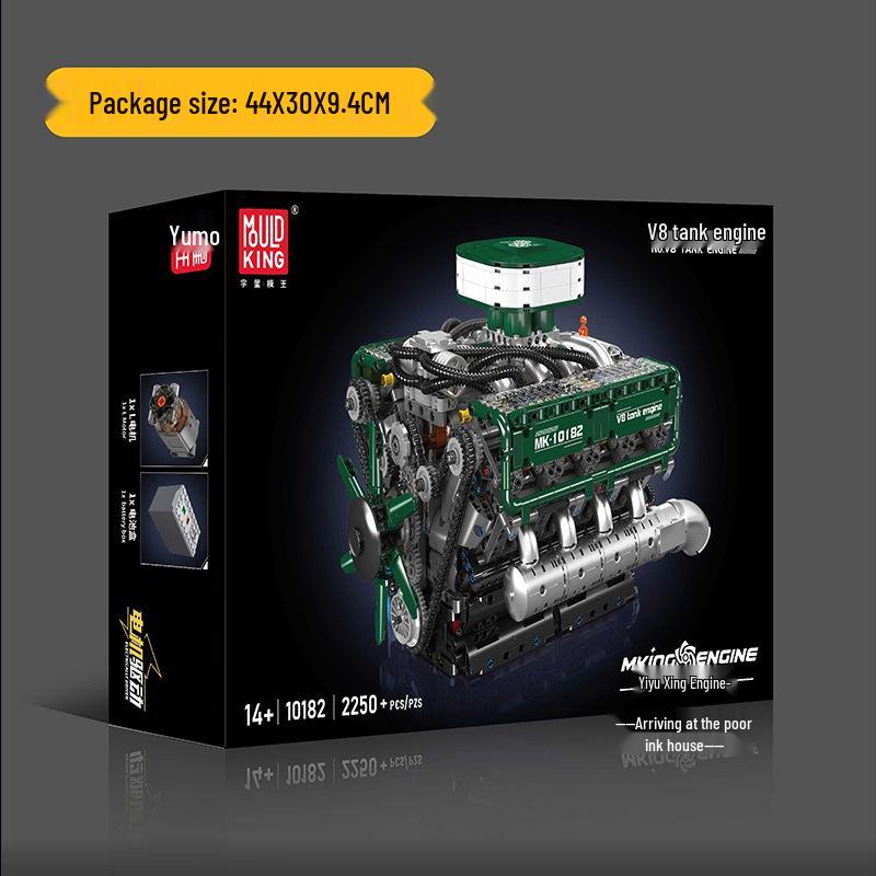 Yuxing King 10182 V8 Engine Tank: Remote Control Electric Eight-Cylinder Building Blocks Toy