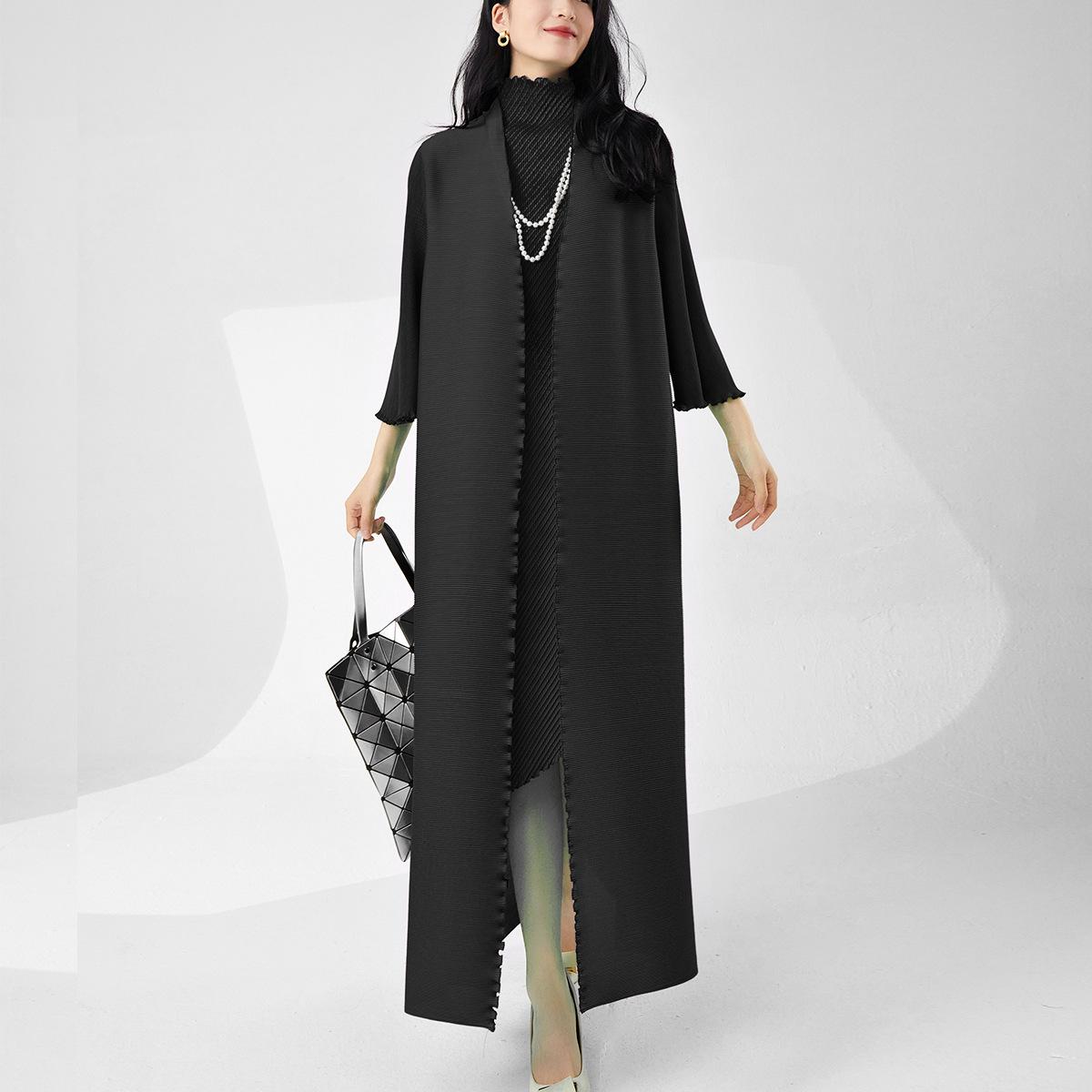 

Плиссированное Текстурированное Очень Длинное Тренч-Пальто для Женщин - Высококлассная Весенне-Осенняя Мусульманская Накидка. One Size чёрный