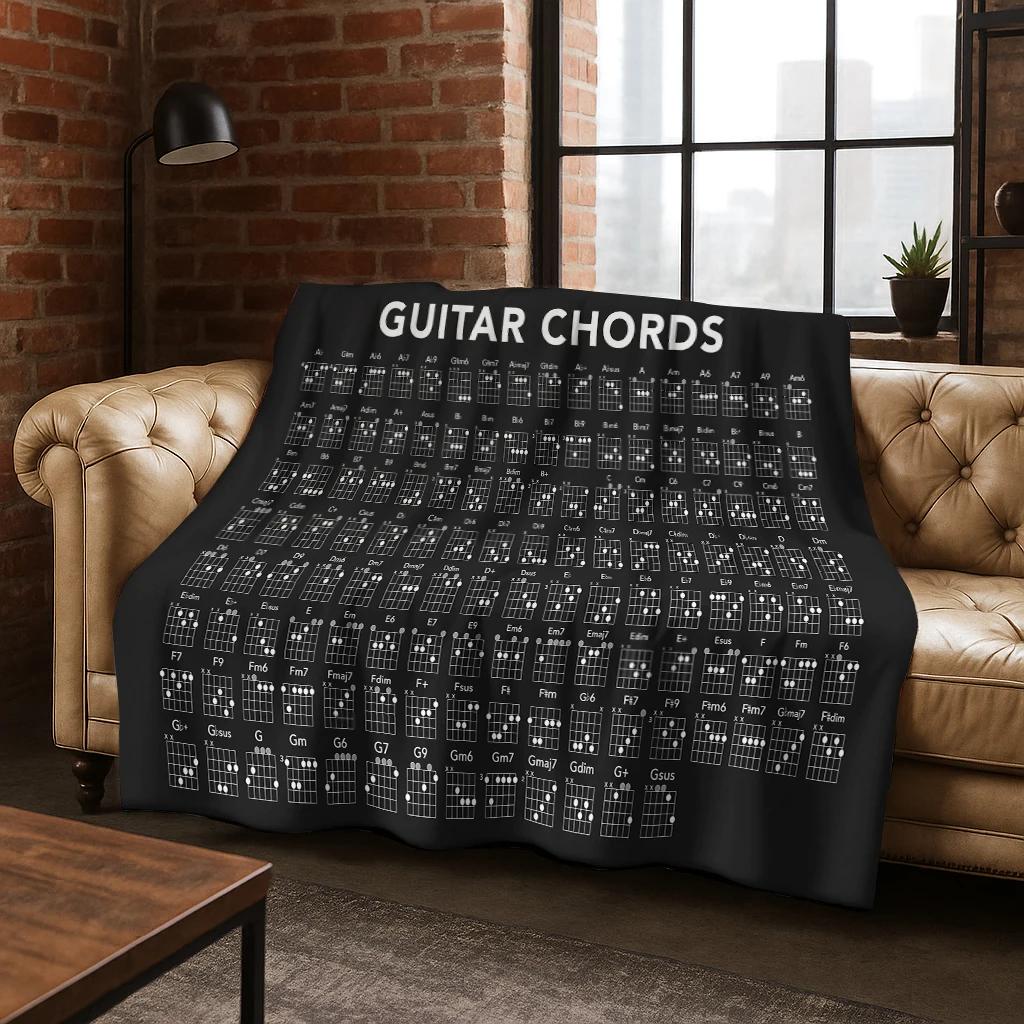 Guitar Bass Chords Theory Chart Music Flannel Blanket Soft Warm Blanket For Bedroom Room Living Room Bed Travel Camping Picnic