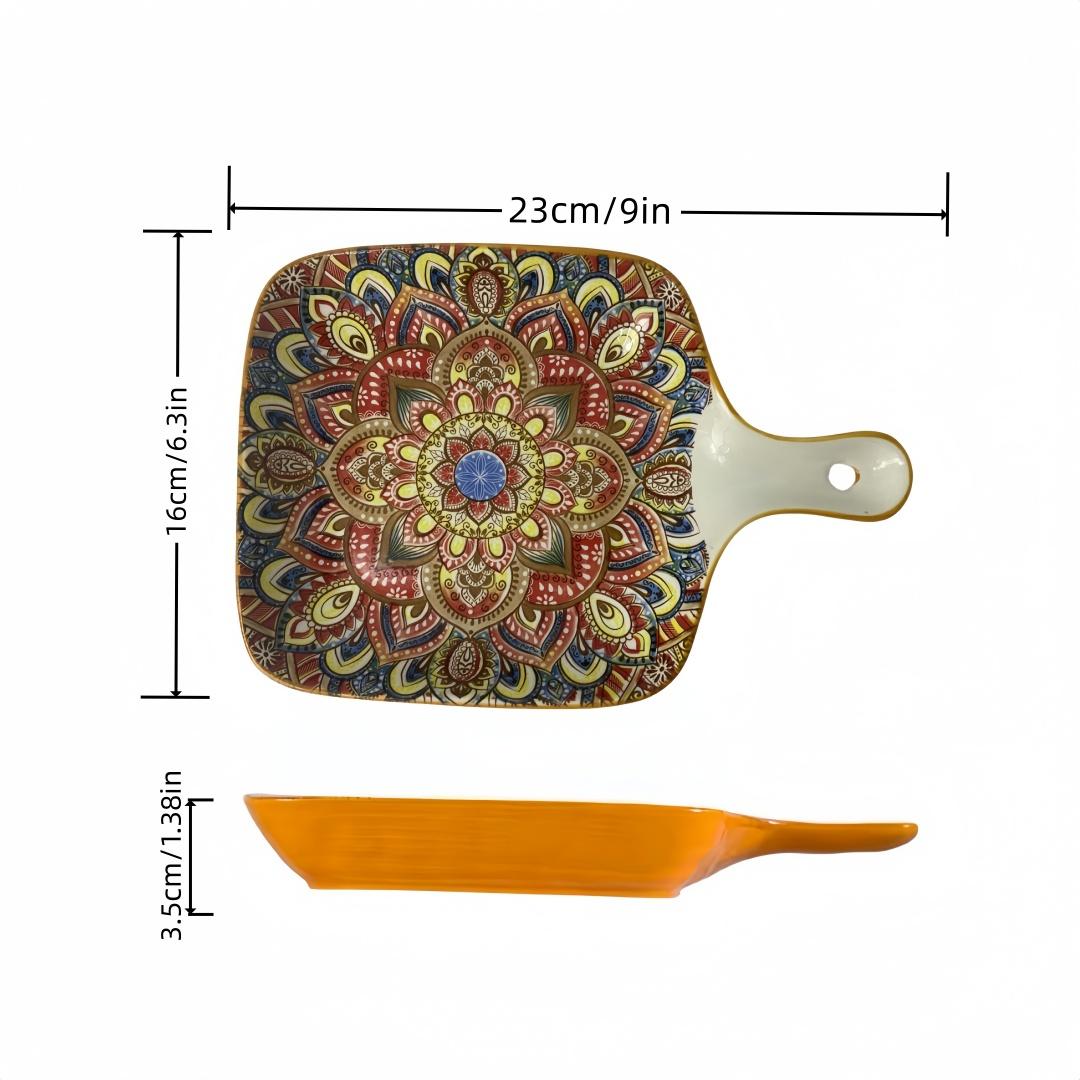 

Bohemian handle square ceramic plate, creative household dish plate, Internet celebrity fruit pasta plate, high-value snack plat 9 inches