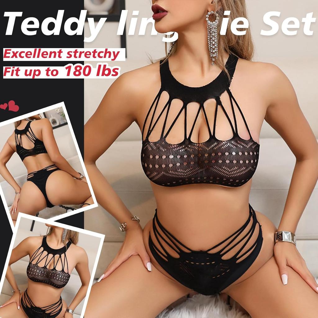 Sexy Lingerie for Women Naughty Fishnet Lingerie Set Bodysuit Outfits Teddy Erotic Sheer Mesh