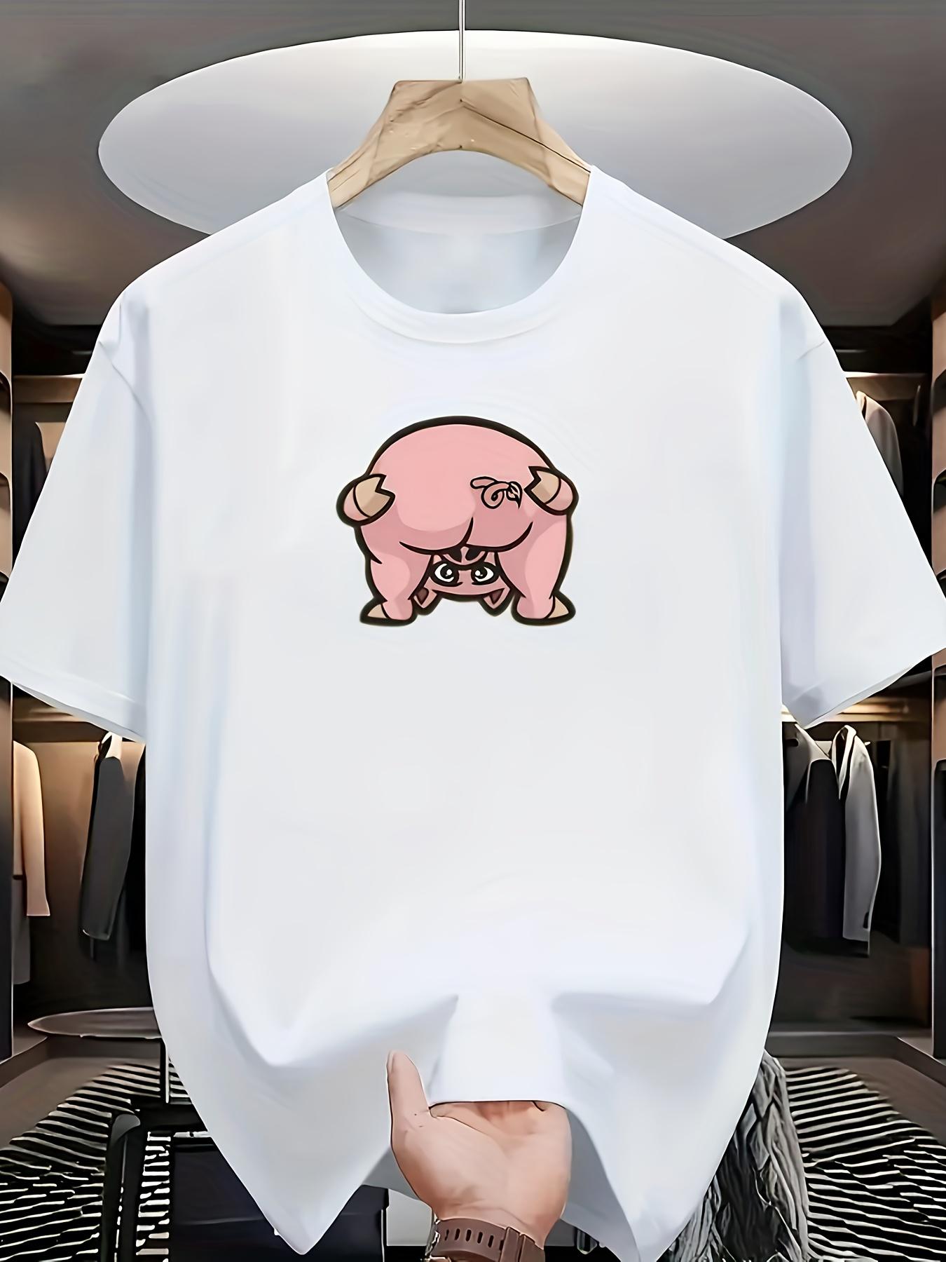 

Мужская футболка с милым рисунком свиньи - Мягкая повседневная футболка, Минималистичная повседневная рубашка для мужчин, Необходимый элемент повседневного образа, Основа повседневной одежды S белый