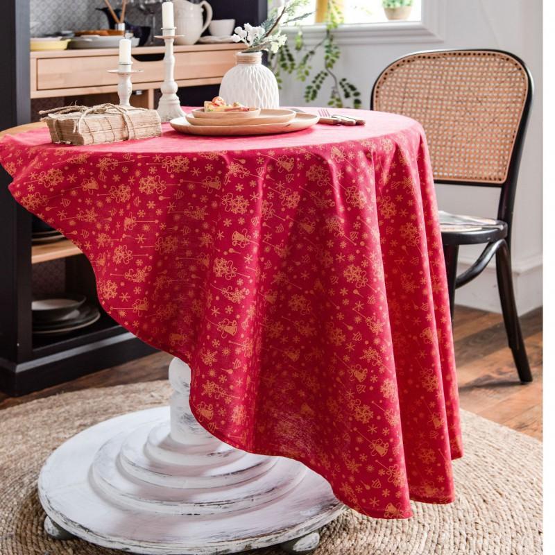 Japanese Style Cotton Linen Tablecloth White Gold Foil Bell Print Rectangular Holiday Dining Decor