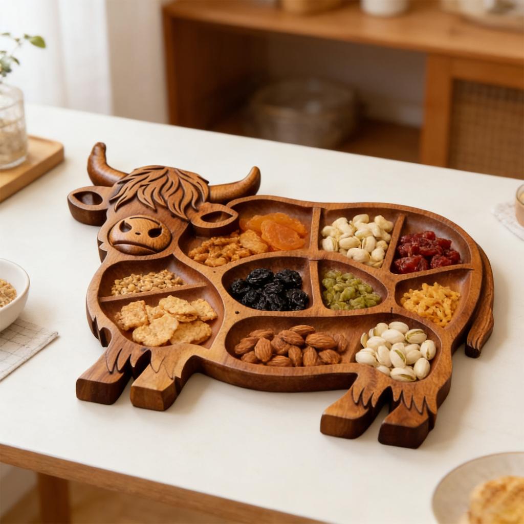 Hochlandkuh Holz Serviertablett Rustikales Bauernhaus Käsebrett Charcuterie-Platte Verwendet für Obst Fleisch Käse Familientreffen