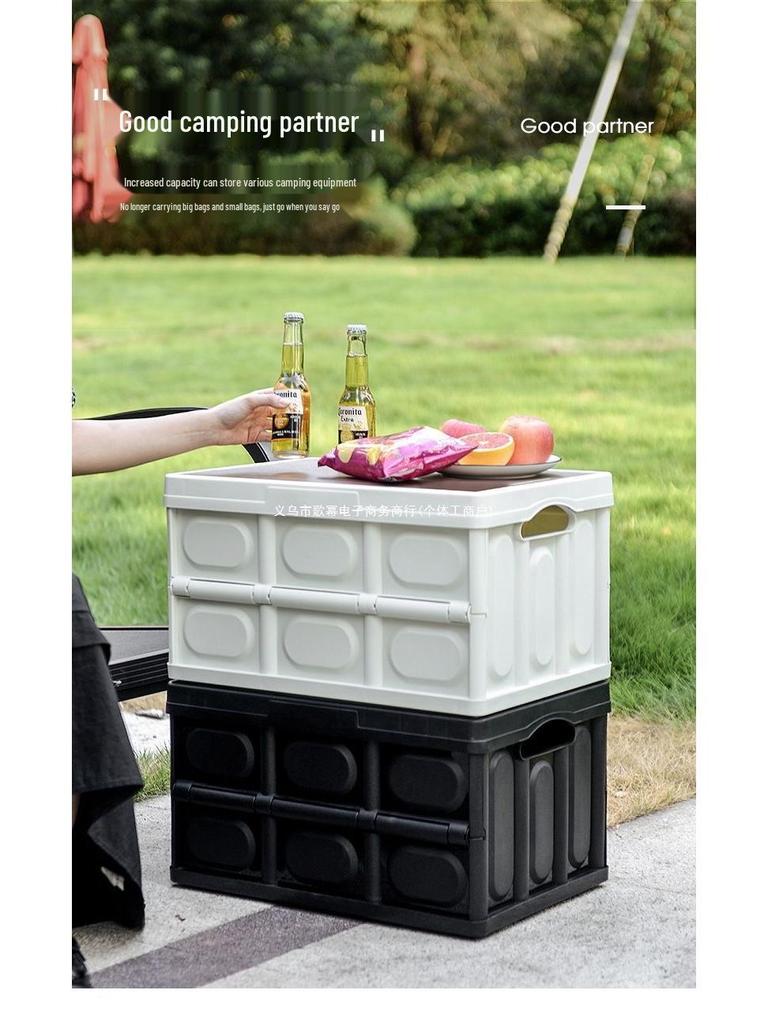 Skládací úložný box do kufru auta s dřevěným víkem - Přenosný organizér na kempování a piknik