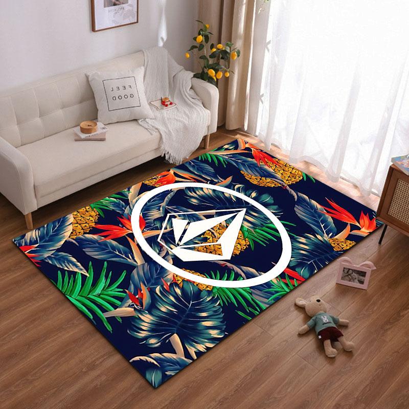 Volcom Stone Circle Over Tropical Pineapple Palm Leaves Area Rug, Navy Tropical Leaves Design, Skate Cozy Home Floor Decor, All Seasons Gift