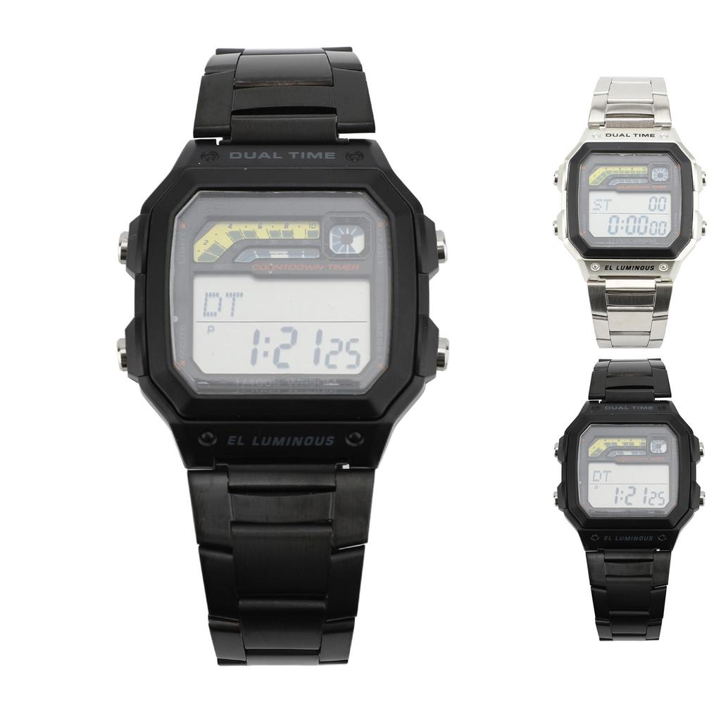 Digital Sports Watch Outdoor Stainless Steel Strap LED Backlight Digital Display Electronic Watch Lu