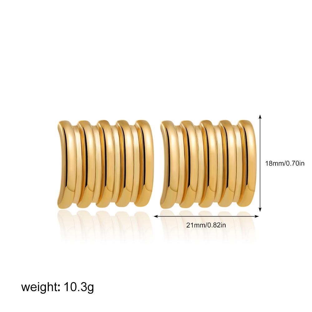 Stainless Steel Striped Texture Chunky C Shape Stud Earrings For Women PVD 18K Gold Plated Waterproof Earring Glossy Zircon