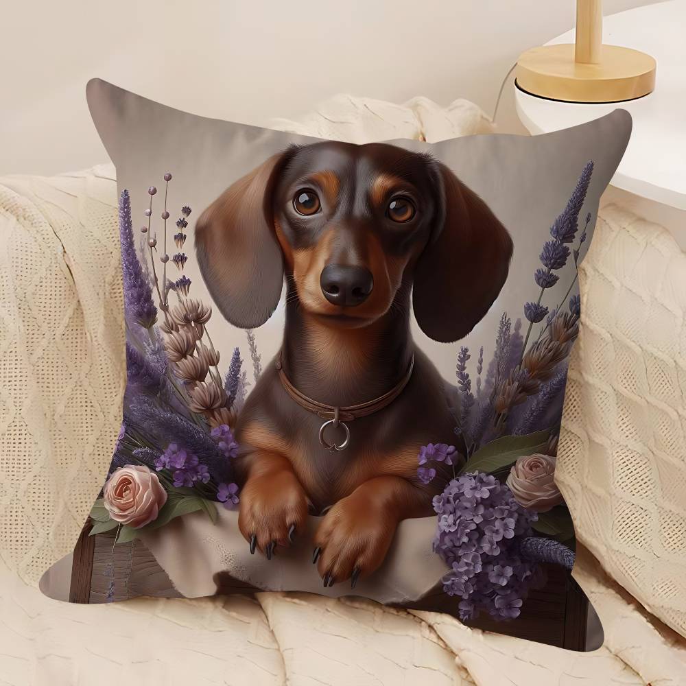 Cartoon Dachshund Dog Pillow Case Removable Washable Cushion Cover – All-Season Soft Linen