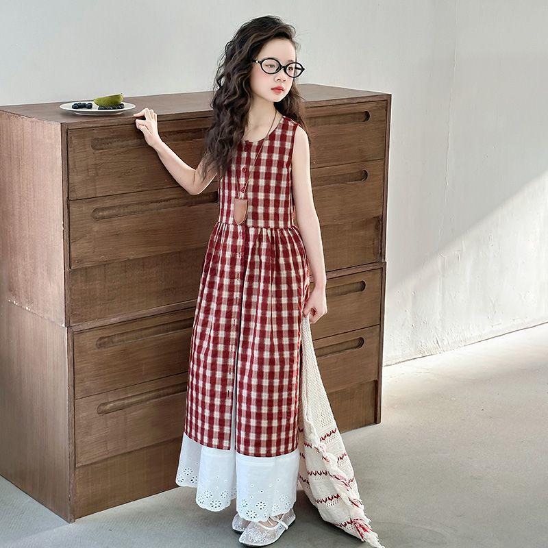 

Korean Plaid Summer Outfit for Girls - Trendy Two-Piece Dress Set 170 cm