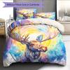 Watercolor Flower-adorned Animal  Pattern Bedding Quilt Set  Home Decoration  Gift (1 * Duvet Cover + 2 * Pillowcase, Without Core)