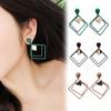 1 Pair Ear Studs Piercing Concise Style Alloy Double Square Dangle Earrings