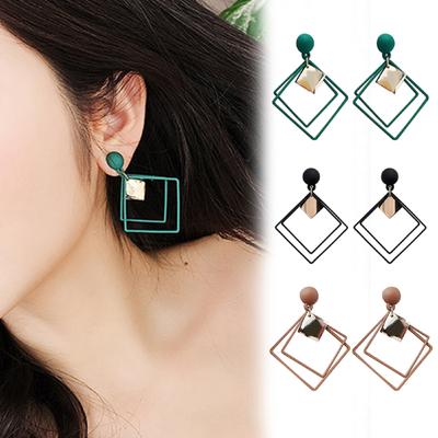 1 Pair Ear Studs Piercing Concise Style Alloy Double Square Dangle Earrings for Gift
