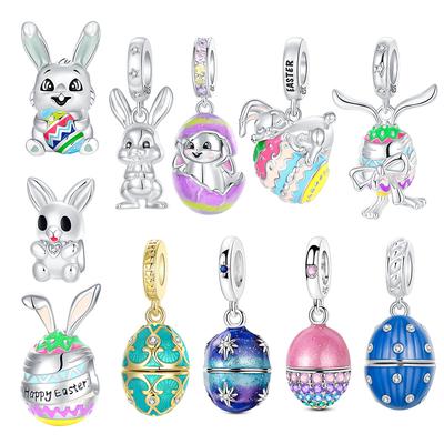 925 Silver The Easter Egg Pendant Can Be Opened Rabbit Charms Bead Fit Original Pan Bracelets Women DIY Fine Jewelry Party Gift