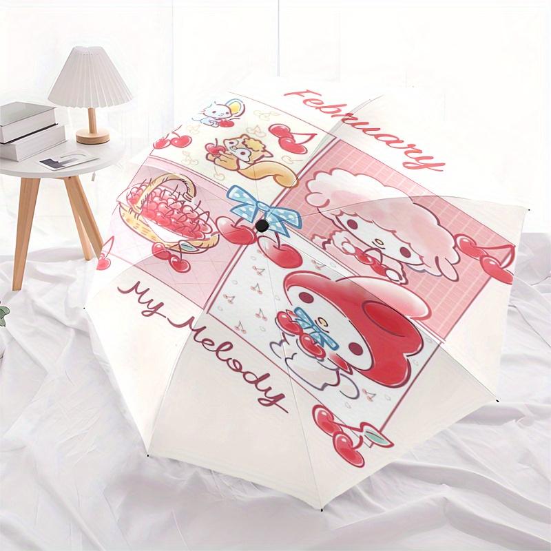 My Melody,Anniversary Automatic Folding Umbrella Simple 8 Rib Design, Bright Cartoon Pattern, Durable Iron Frame, Suitable For Travel, Outdo