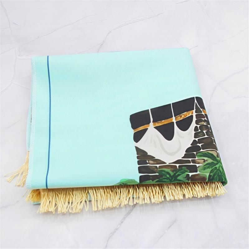 Cartoon Print Prayer Mat Worships Blanket Worship Floor Carpet Nonslip Soft Portable Travel Praying Rug Ramadans Gift