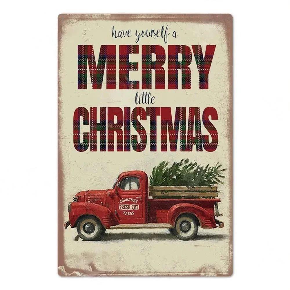 Vintage Christmas Metal Tin Sign Home Festive Wall Decor