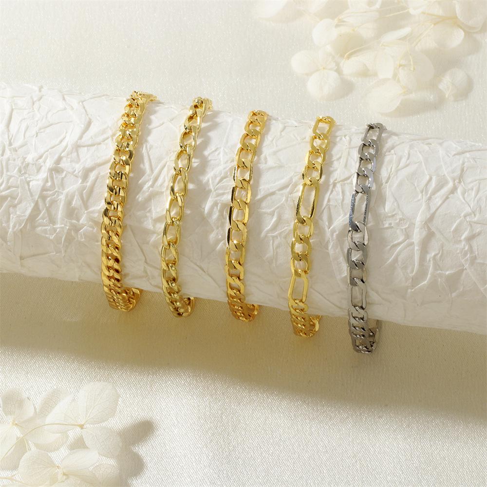 18K Gold-Plated Copper Modern Figaro Cuban Chain Hip Hop Bracelet - Versatile Daily Fashion