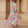 Dresses For Womens Vintage Flower Tunic Waisted Midi Dress Summer Casual  3/4 Sleeve Dress