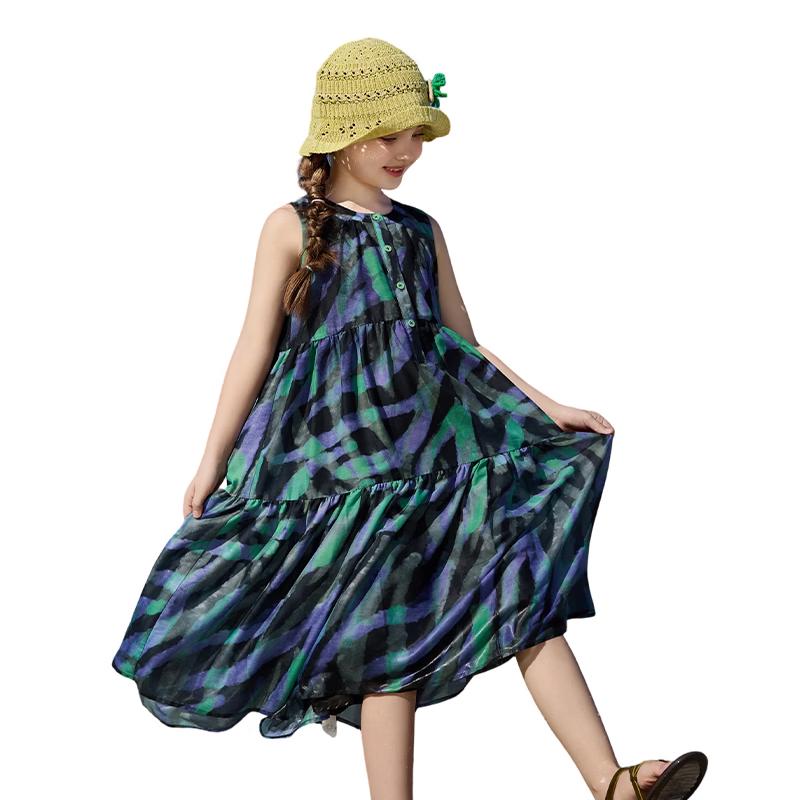 ASK JUNIOR Girls  2026 Summer Sleeveless Mesh Resort Dress 130