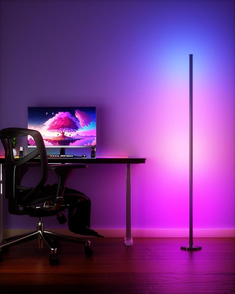 Smart RGB LED Corner Floor Lamp - AppRemote Control Support, 16 Million Colors & 68+ Scene Modes, Music Sync, Timer Settings - Ideal for Living