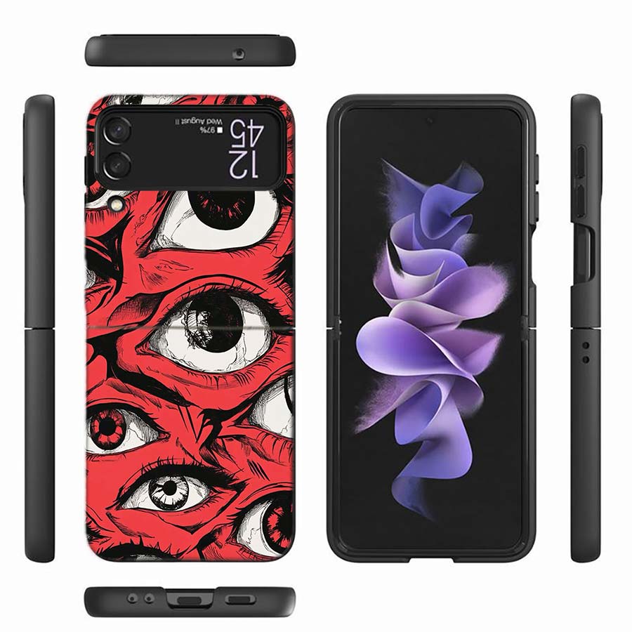 Devil Fear, Red Eye Dense Phobia Phone Case For Samsung Z Flip 6 7 5G Z Flip 5 Galaxy Z Flip 3 4 5G ZFlip Shockproof Hard Cover
