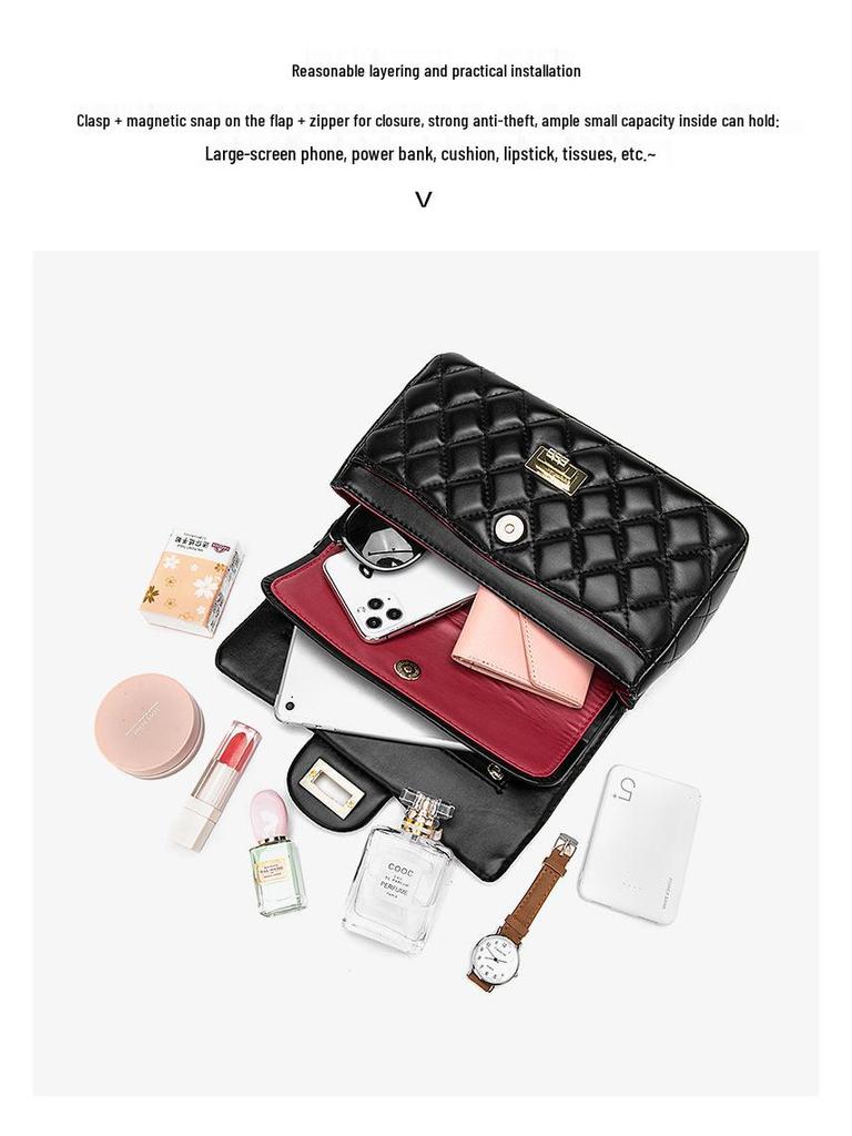 2023 Summer Women's Diamond Pattern Chain Shoulder Bag - Small, Chic, Solid Color