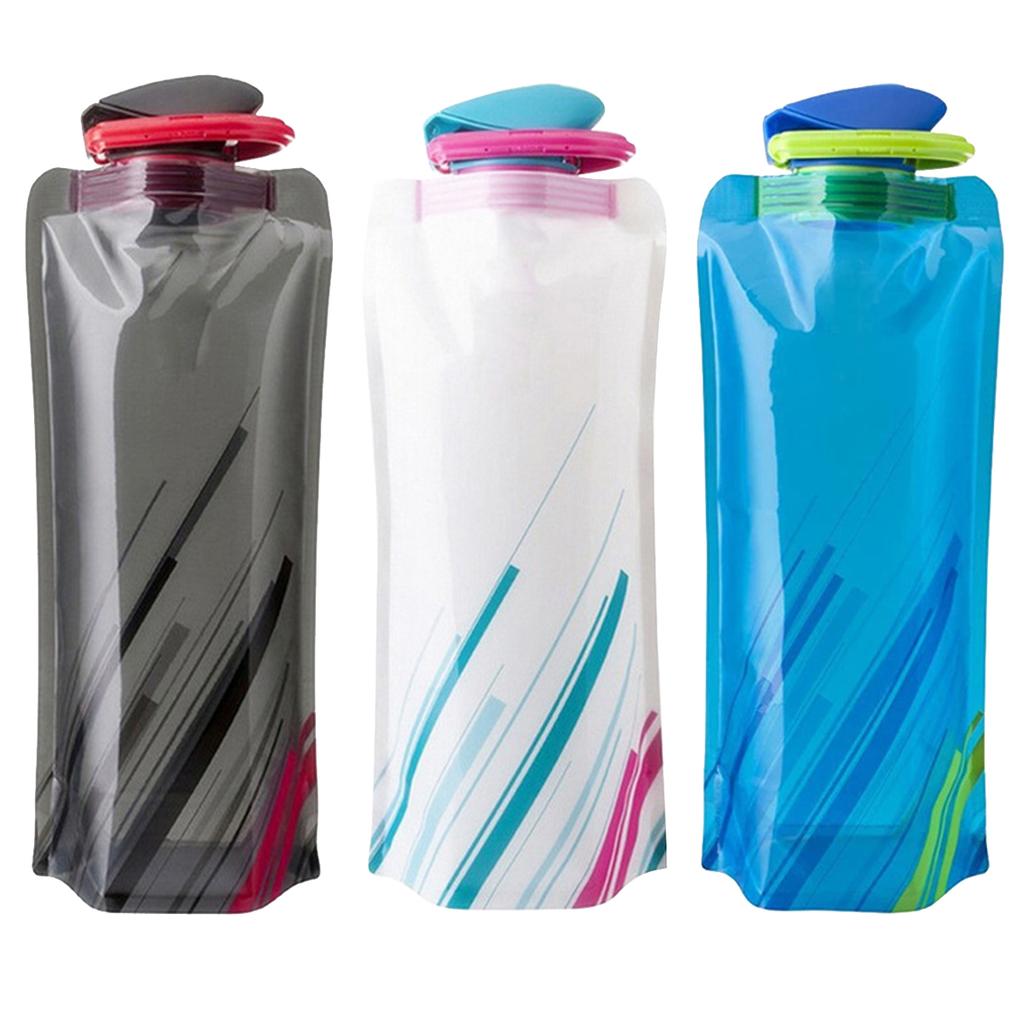 700ml Foldable Water Bottle Sports Water Bag Portable PE Soft Flask Squeeze Outdoor Hiking Camping Cycling Drinking Water Bag