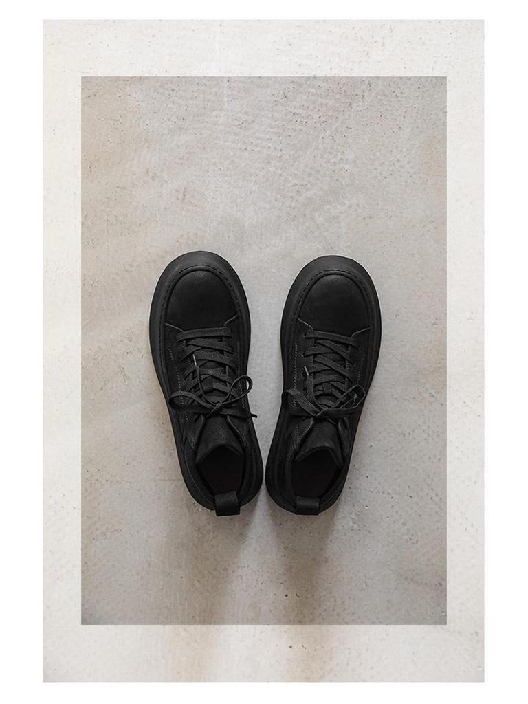 Men's Japanese Velvet High-Top Sneakers: 2023 Autumn/Winter Genuine Leather, Thick-Soled, Wear-Resistant Martin Boots for Outdoor Casual Wear.