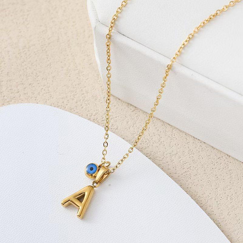 Turkish Blue Eye 3D Letter A-Z Alphabet Necklace For Women Girls Dainty Gold Plated Tiny Letter Stainless Steel Jewelry Gift