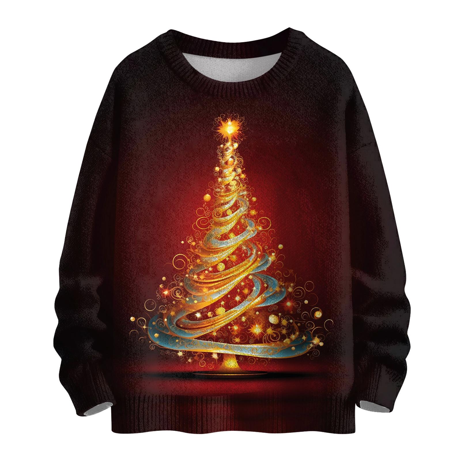 

Женский модный повседневный трикотажный свитер с длинным рукавом и рождественским принтом, круглый вырез XL винный