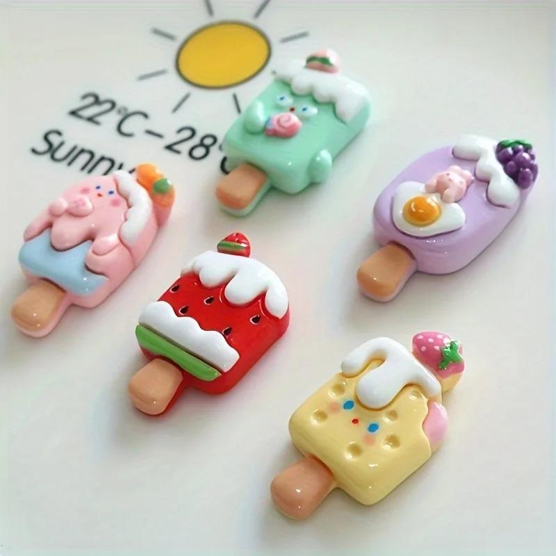 5pcs Cute Fruit Ice Cream Popsicle Glossy Refrigerator Magnet Whiteboard Magnet Stickers, Decorate Refrigerator, Bedroom