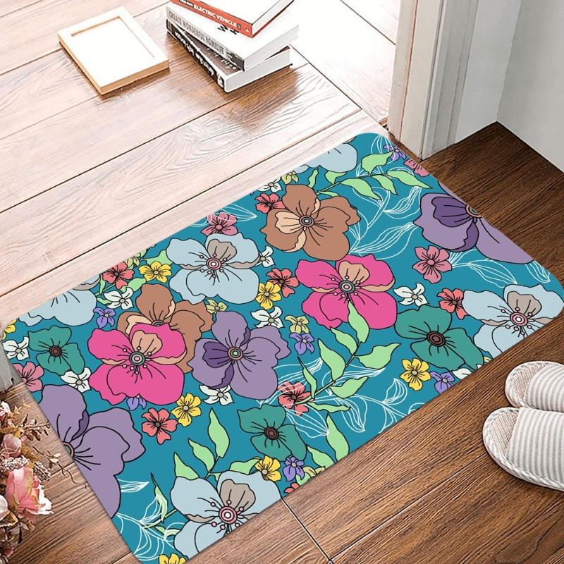 Rutschfeste Retro-Blumenmuster-Kleine Teppiche Wasserdicht Leicht zu Reinigen Bodenmatten für Innen- und Außenbereich Langlebig Wohnkultur Mode
