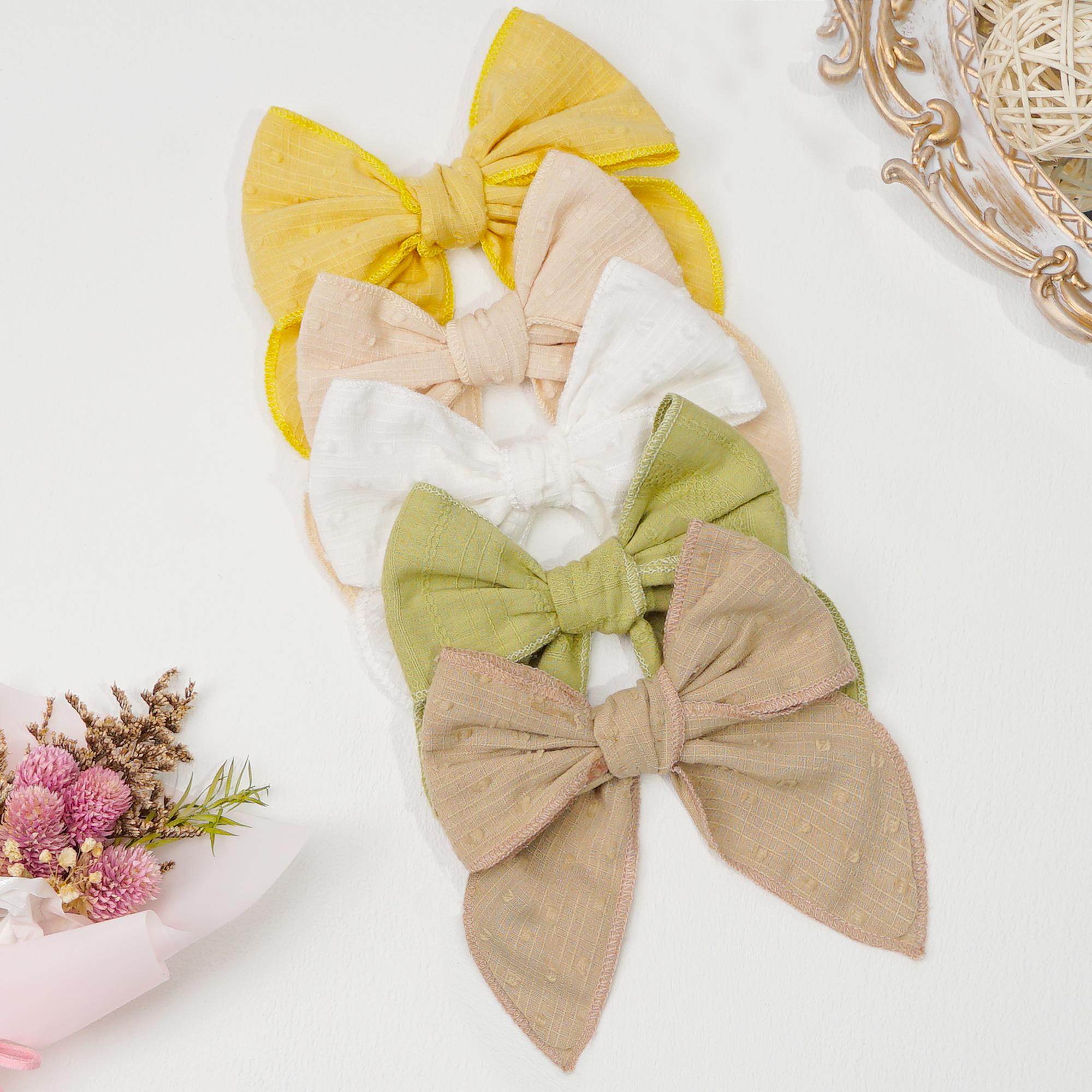 

5Pcs 5Inch Girls Lovely Candy Solid Color Bows Hair Clips 100% Cotton Bow Barrettes Kids Child Hair Accessories Headwear