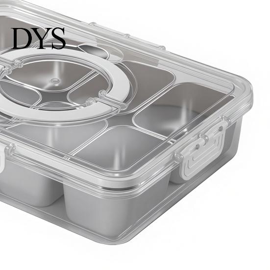 Compartment Snack Box for Office Lunch Snackle Container, Stainless Steel Divided Serving Tray with Lid & Handle, 8 Large Compartments Fruit