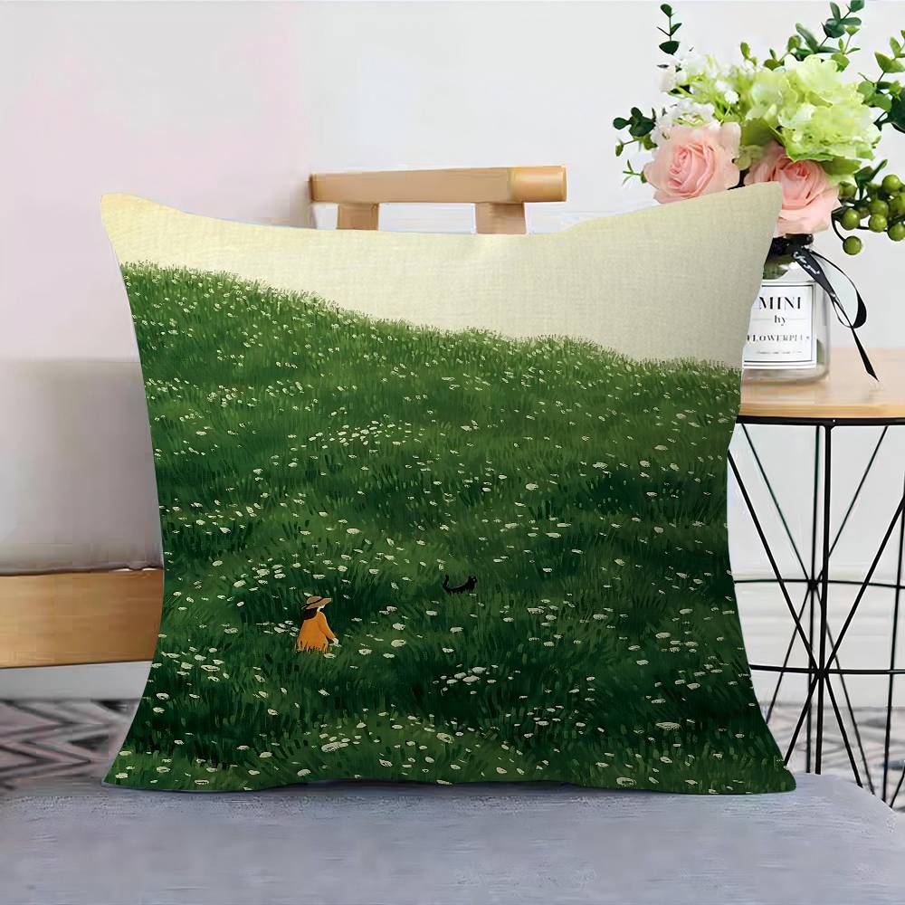 Scenery Painting Art Movie Sticky Personalized Pillow Dust Cover Bedroom Kids Party Decoration Pillowcase Birthday Children Gift